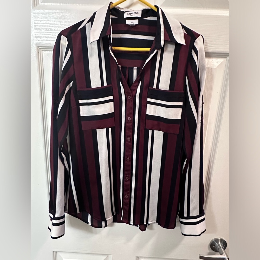 Slim Fit Stripe Portofino Shirt by Express Medium Previously Worn